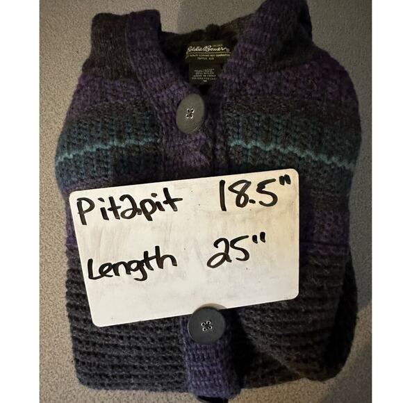 Eddie Bauer Medium Wool Blend Hooded Button Front Sweater Cardigan crop sleeve - Picture 6 of 7